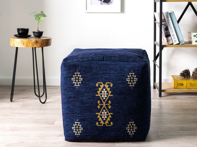 18" Blue Medallion Pouf Ottoman