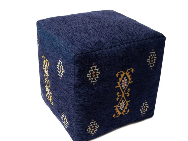 18" Blue Medallion Pouf Ottoman