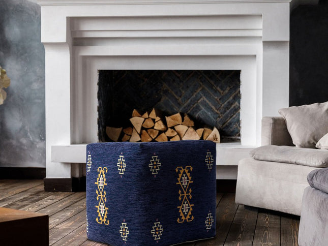 18" Blue Medallion Pouf Ottoman