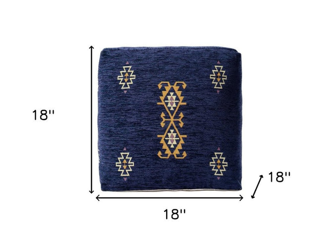 18" Blue Medallion Pouf Ottoman