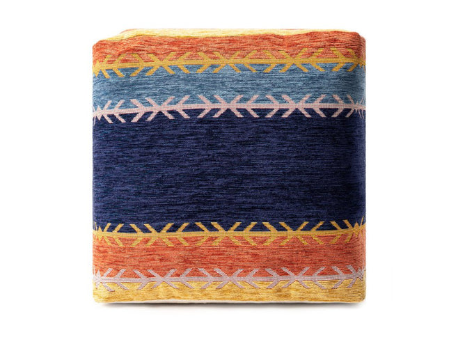 18" Blue And Orange Polyester Blend Striped Pouf Ottoman