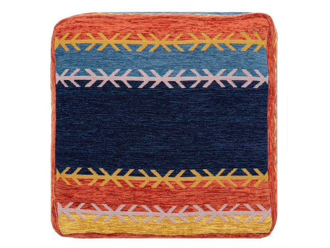 18" Blue And Orange Polyester Blend Striped Pouf Ottoman