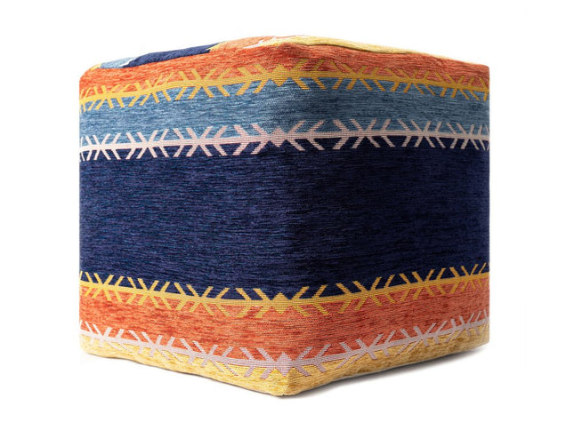 18" Blue And Orange Polyester Blend Striped Pouf Ottoman
