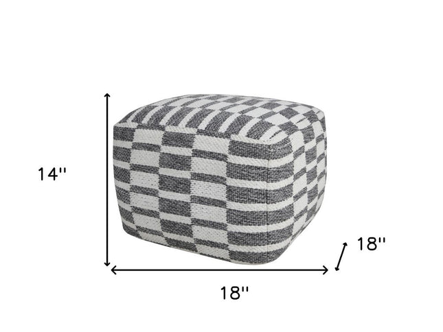 18" Gray Cotton Geometric Pouf Ottoman