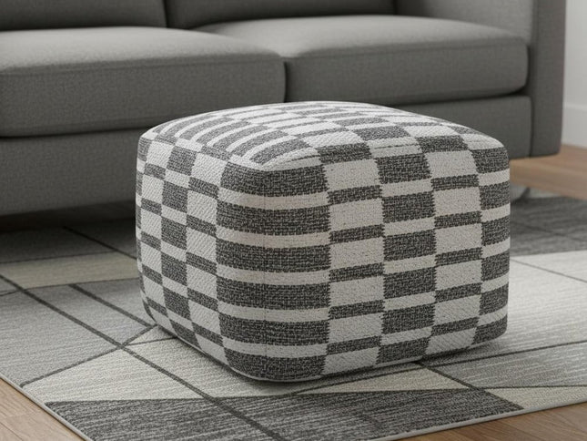 18" Gray Cotton Geometric Pouf Ottoman