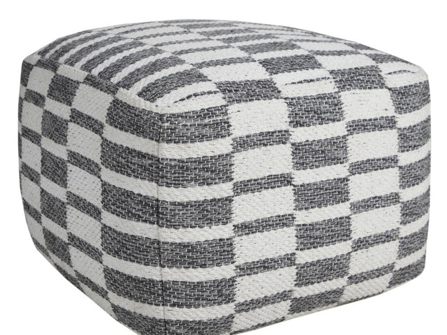 18" Gray Cotton Geometric Pouf Ottoman