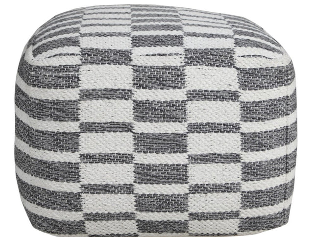 18" Gray Cotton Geometric Pouf Ottoman
