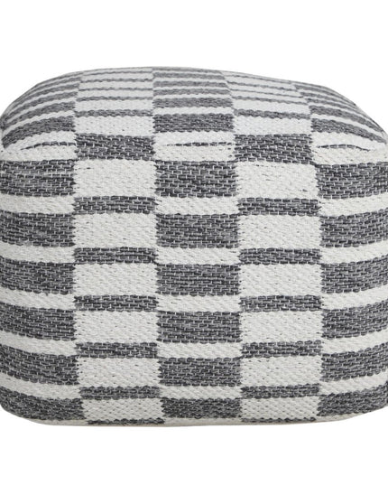 18" Gray Cotton Geometric Pouf Ottoman