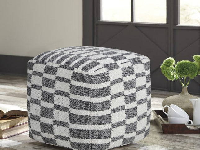 18" Gray Cotton Geometric Pouf Ottoman