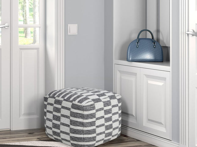 18" Gray Cotton Geometric Pouf Ottoman