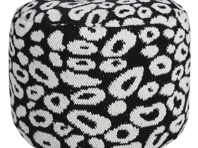 18" Black Cylinder Abstract Pouf Ottoman
