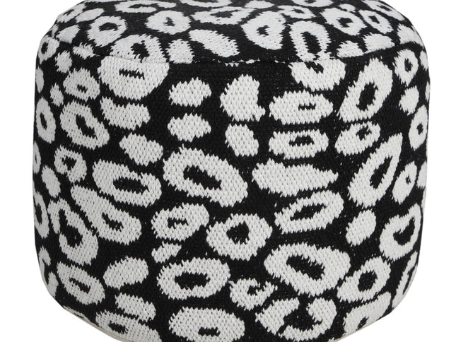 18" Black Cylinder Abstract Pouf Ottoman