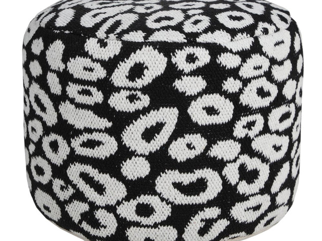 18" Black Cylinder Abstract Pouf Ottoman