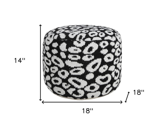 18" Black Cylinder Abstract Pouf Ottoman
