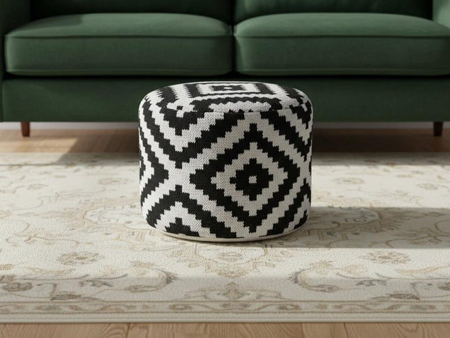 18" Black Cylinder Geometric Pouf Ottoman