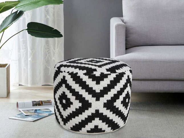 18" Black Cylinder Geometric Pouf Ottoman