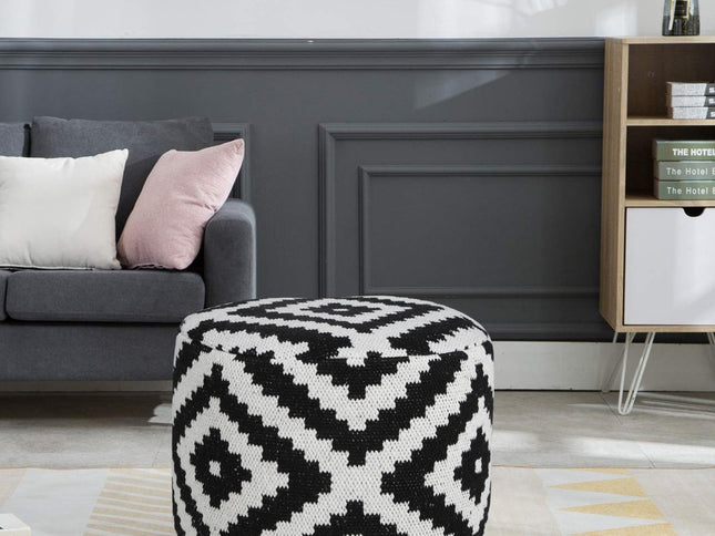 18" Black Cylinder Geometric Pouf Ottoman