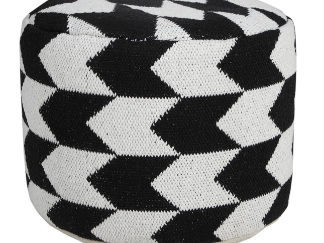18" Black Cylinder Chevron Pouf Ottoman