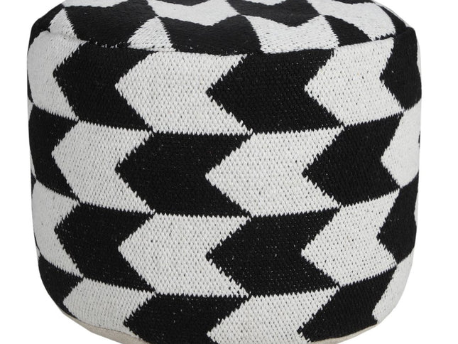 18" Black Cylinder Chevron Pouf Ottoman