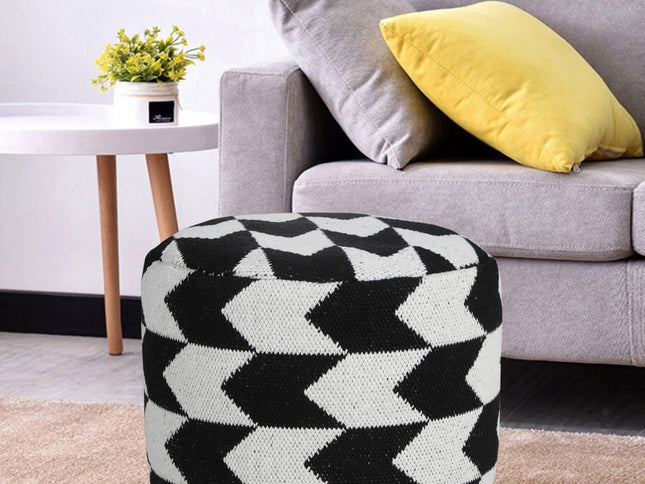 18" Black Cylinder Chevron Pouf Ottoman