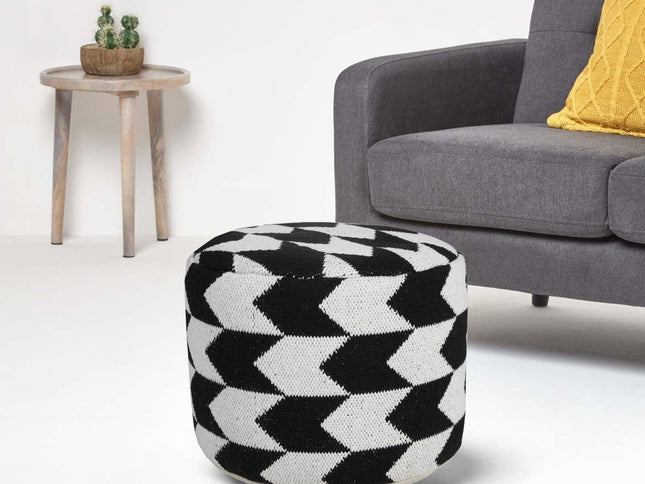 18" Black Cylinder Chevron Pouf Ottoman