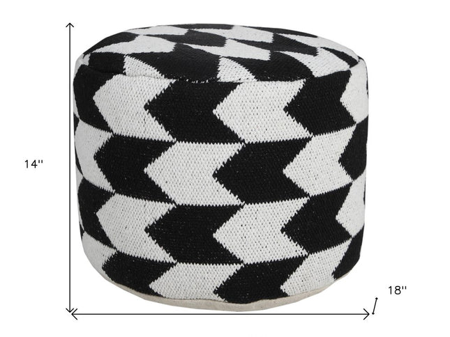 18" Black Cylinder Chevron Pouf Ottoman
