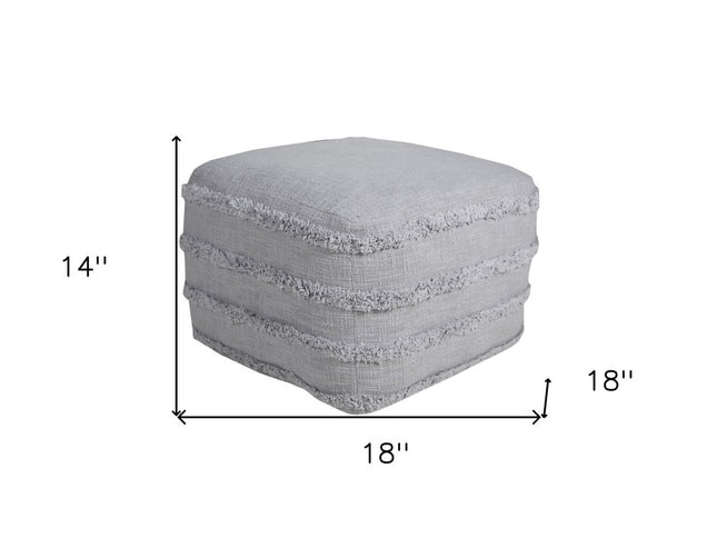 18" Cream Cotton Tufted Cube Striped Pouf Ottoman