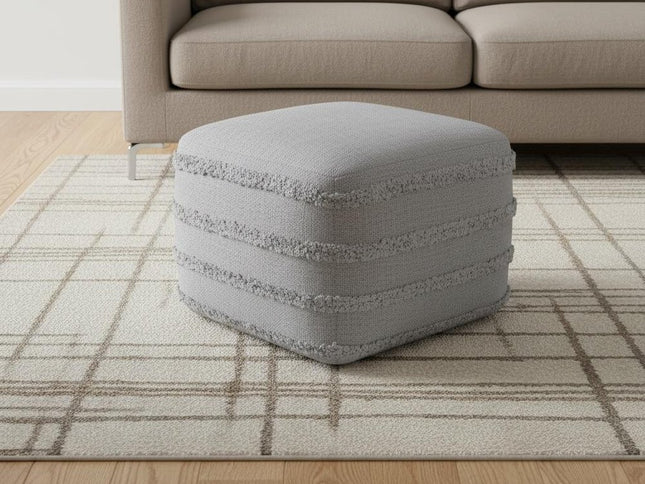 18" Cream Cotton Tufted Cube Striped Pouf Ottoman