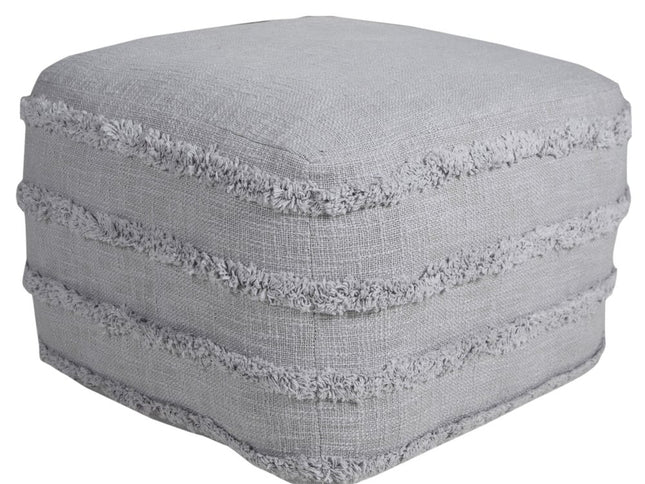 18" Cream Cotton Tufted Cube Striped Pouf Ottoman