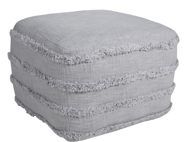 18" Cream Cotton Tufted Cube Striped Pouf Ottoman