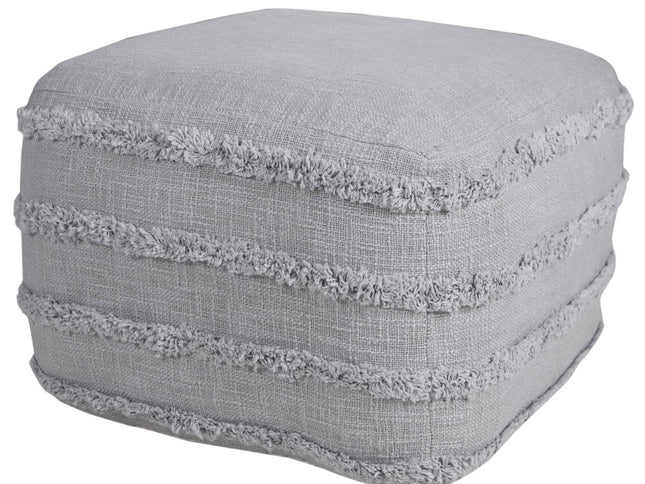 18" Cream Cotton Tufted Cube Striped Pouf Ottoman