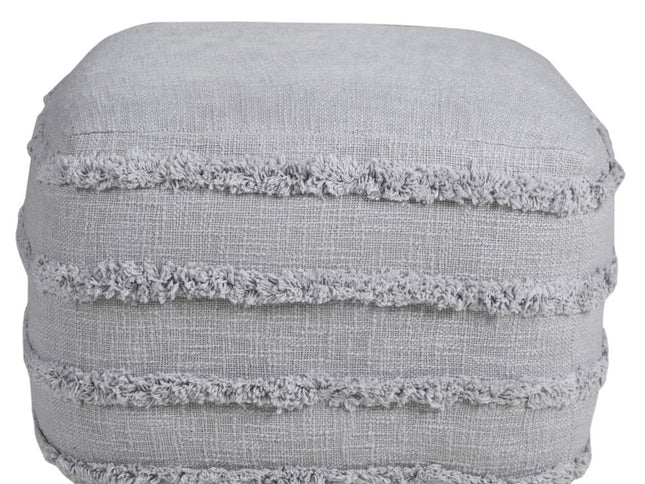 18" Cream Cotton Tufted Cube Striped Pouf Ottoman