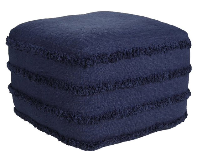 18" Cream Cotton Tufted Cube Striped Pouf Ottoman