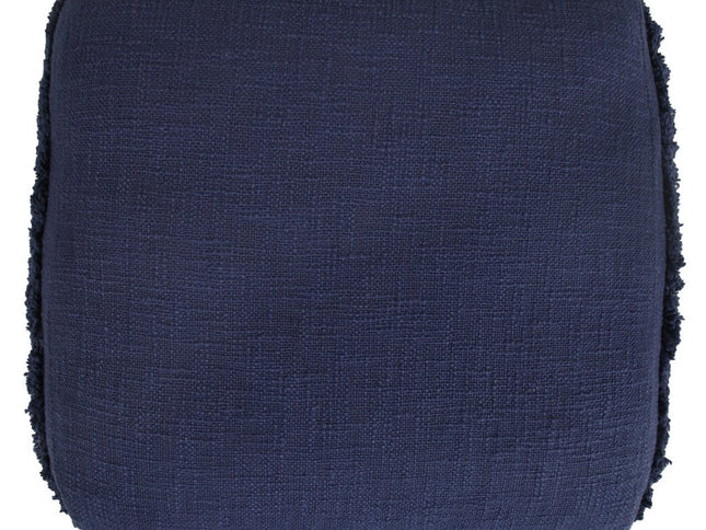 18" Cream Cotton Tufted Cube Striped Pouf Ottoman