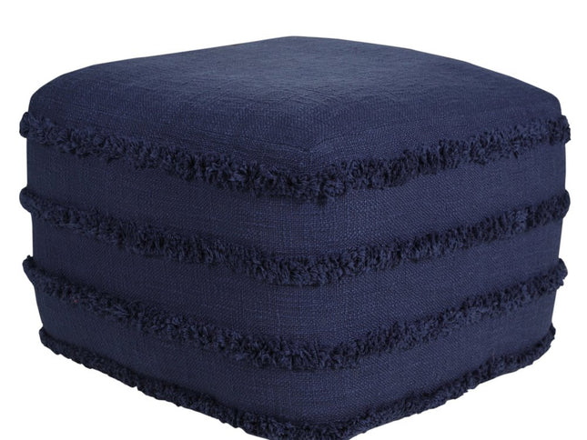 18" Cream Cotton Tufted Cube Striped Pouf Ottoman