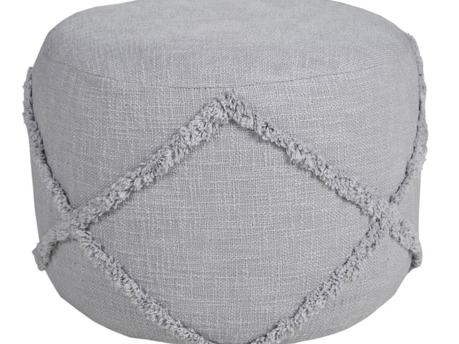 18" Brown Cotton Cylinder Geometric Pouf Ottoman