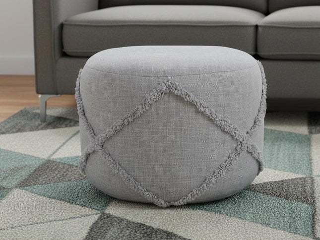 18" Brown Cotton Cylinder Geometric Pouf Ottoman