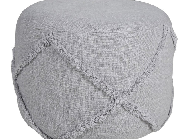 18" Brown Cotton Cylinder Geometric Pouf Ottoman