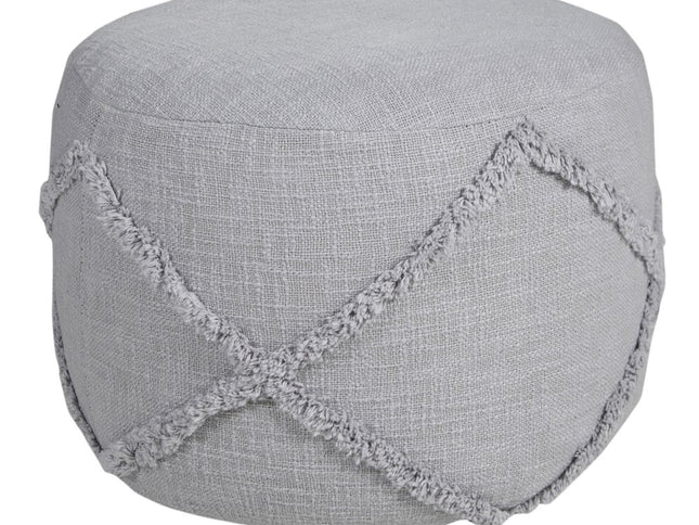 18" Brown Cotton Cylinder Geometric Pouf Ottoman