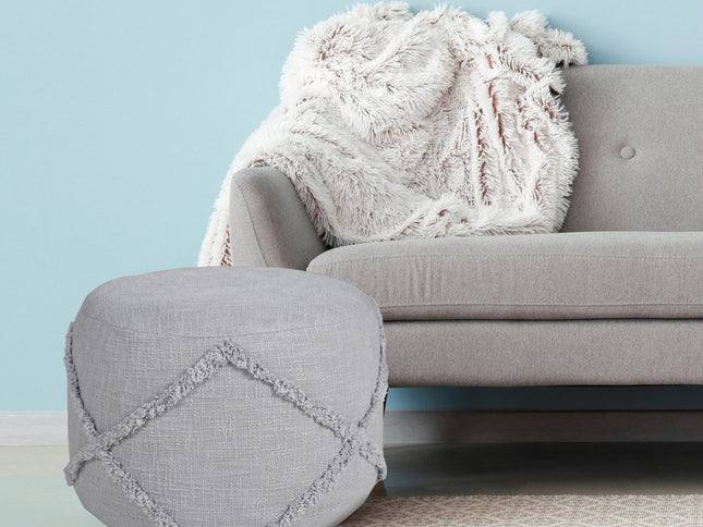 18" Brown Cotton Cylinder Geometric Pouf Ottoman