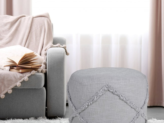 18" Brown Cotton Cylinder Geometric Pouf Ottoman