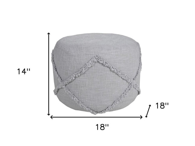 18" Brown Cotton Cylinder Geometric Pouf Ottoman