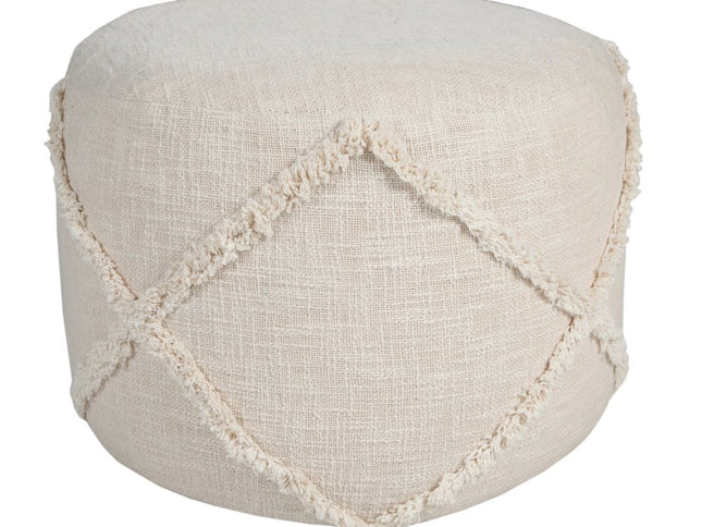 18" Brown Cotton Cylinder Geometric Pouf Ottoman