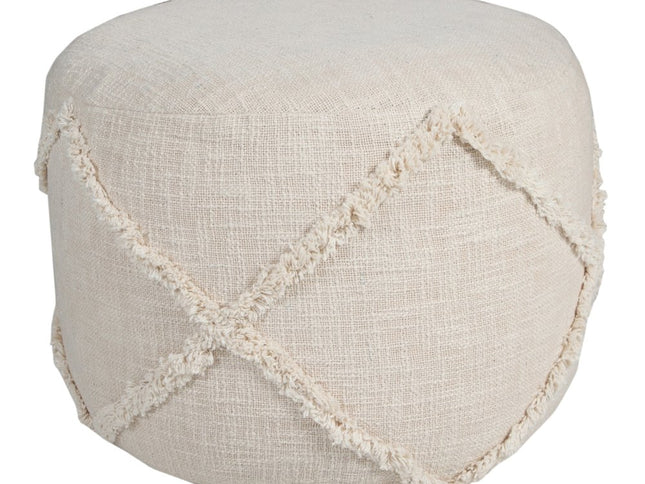 18" Brown Cotton Cylinder Geometric Pouf Ottoman