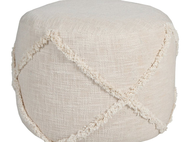 18" Brown Cotton Cylinder Geometric Pouf Ottoman