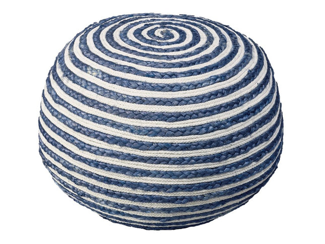 20" Gray Cotton Blend Round Striped Pouf Ottoman