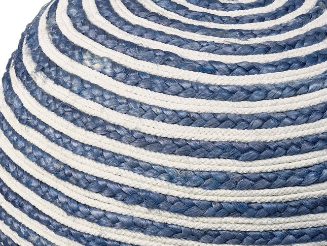 20" Gray Cotton Blend Round Striped Pouf Ottoman