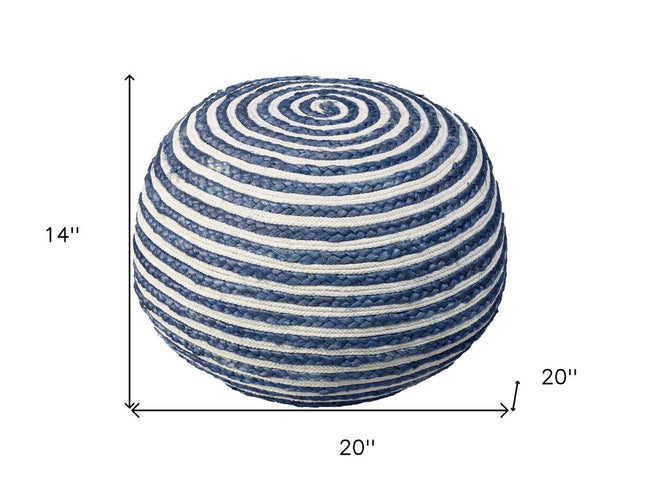 20" Gray Cotton Blend Round Striped Pouf Ottoman
