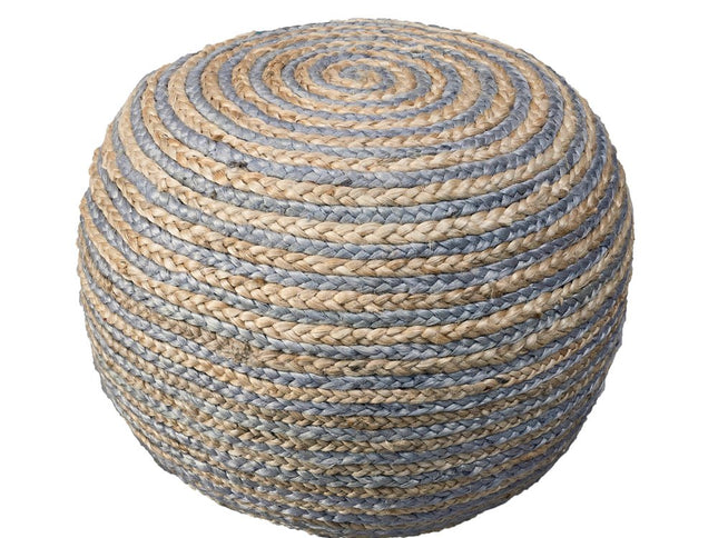 20" Gray Cotton Blend Round Striped Pouf Ottoman