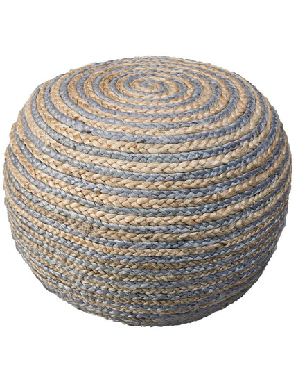 20" Gray Cotton Blend Round Striped Pouf Ottoman